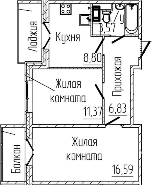 2-комнатная квартира 50.13 м², 8/8 эт., ЖК «SERTOLOVO PARK»